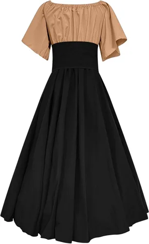Miniatura 3 de Vestido victoriano de talla grande para mujer, manga acampanada, hombros descubiertos, vestidos medievales con corsé, vestido de baile de retazos