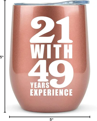 Miniatura 10 de KLUBI Regalos divertidos de 70 cumpleaños para mujeres, 12 onzas 21 con 49 años de experiencia, copa de vino, regalo de cumpleaños 70 para ella