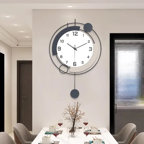 Miniatura 7 de Relojes de pared decorativos con péndulo, cuarzo de calidad silenciosa, funciona con pilas, reloj de pared grande de metal para sala de estar, Negro
