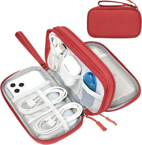 Miniatura 54 de FYY Organizador electrónico, organizador de cables de viaje, bolsa de transporte para accesorios electrónicos, portátil, impermeable, doble capa