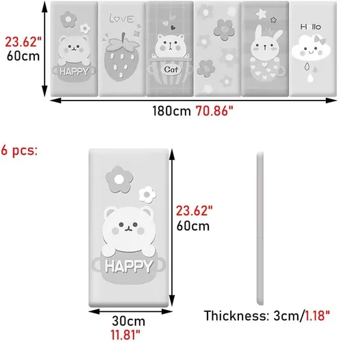 Miniatura 2 de Paneles de pared 3D autoadhesivos para cabecero de 70.86 pulgadas, diseño de dibujos animados suave anticolisión, acolchado decorativo de pared