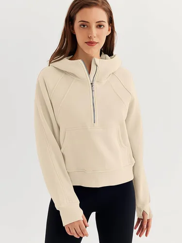 Miniatura 2 de WYNNQUE Sudadera corta con capucha para mujer, manga larga, forro polar, media cremallera, ropa de otoño