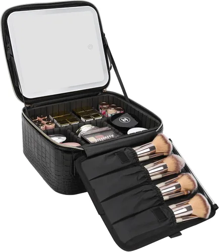 Miniatura 25 de Relavel Estuche de maquillaje con espejo LED, 01-Negro, Bolsa de maquillaje de viaje con espejo LED para niñas