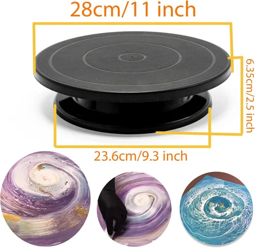 Miniatura 2 de Rueda giratoria de 11 pulgadas para esculpir tartas giratorias, soporte de mesa giratoria de pintura negra para rociar pintura, con soportes de lona