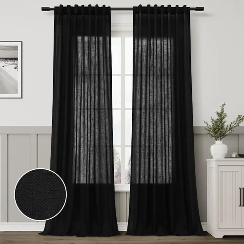 Miniatura 29 de Aersas Aqua Green Linen Curtains 84 Inches Long 2 Panels Set Back Tab Rod Pocket Living Room Curtain Farmhouse Rustic Light Filtering Hook Drapes