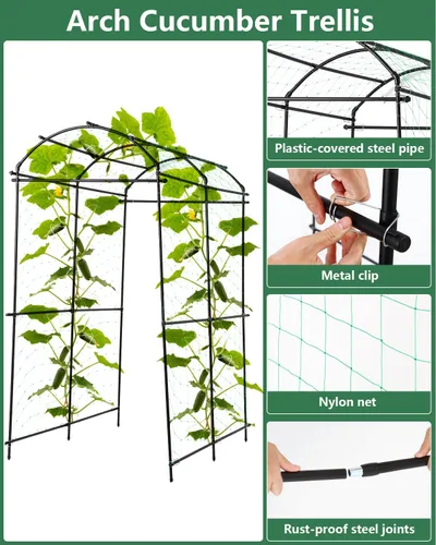 Miniatura 4 de Enrejado de arco de jardín para exteriores, pepino, enrejado arqueado de 7 pies de alto, enrejado grande de calabaza para jardín, cama elevada