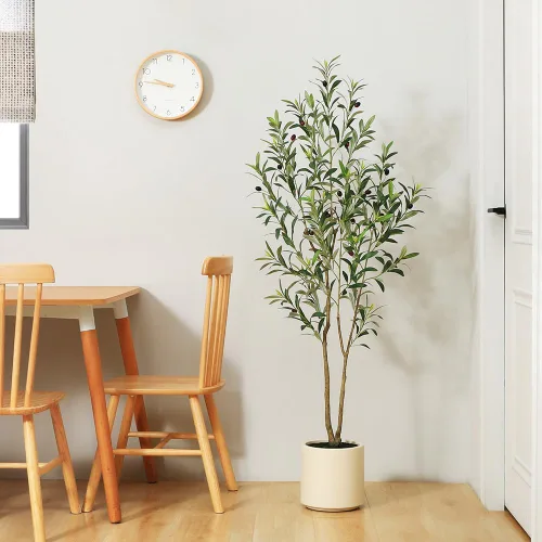 Miniatura 5 de LOMANTO Olivos artificiales, olivos artificiales de 5 pies de alto para interiores, árbol de seda de olivo sintético, plantas de olivo grandes