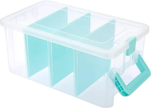 Miniatura 13 de BTSKY Caja de almacenamiento divisoria de plástico transparente con 4 compartimentos, contenedor de almacenamiento ajustable con tapa, contenedor