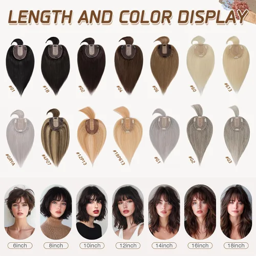 Miniatura 68 de Rich Choices Pelucas con topper de cabello para mujeres, cabello humano real 100% Remy, sin flequillo, para mujeres con adelgazamiento en la parte