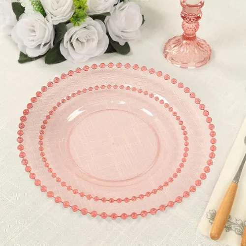 Miniatura 3 de Efavormart - Paquete de 10 platos de postre de plástico transparente rubor con borde de cuentas, platos redondos desechables para ensalada, 8