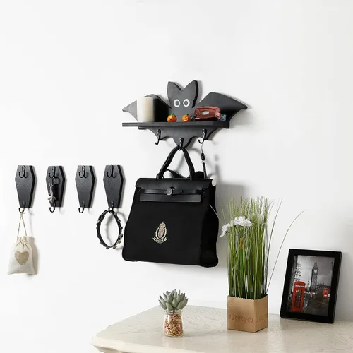 Miniatura 6 de 4 Piezas de Gancho de Pared en Forma de Ataúd para Llaves - Decoración Gótica Espeluznante para el Hogar en la Pared - Perchero Rústico Negro