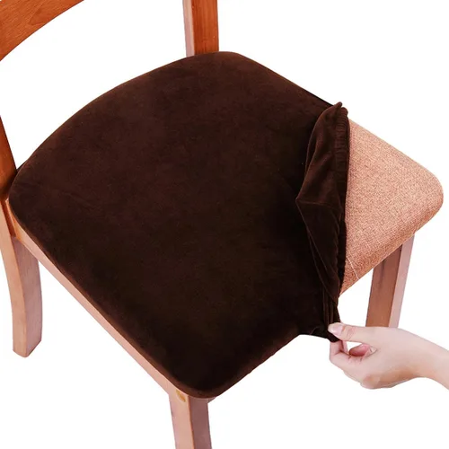 Miniatura 33 de Smiry - Fundas de asiento de terciopelo para sillas de comedor, juego de 4, ajuste elástico, extraíbles, lavables, protectores de cojín de asiento
