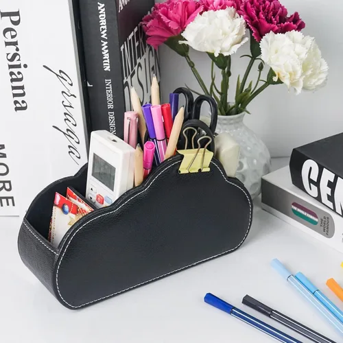 Miniatura 2 de DreamsEden Organizador de escritorio de piel sintética, soporte de control remoto, caja de lápices, caja decorativa de almacenamiento de mesa