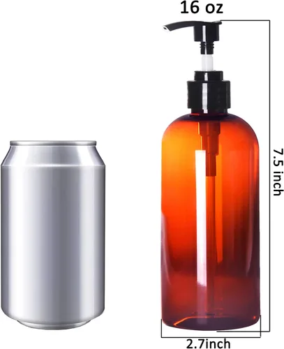 Miniatura 3 de Youngever Paquete de 5 botellas de plástico con bomba de 16 onzas, botellas de plástico recargables (ámbar)