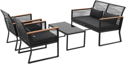 Miniatura 2 de Patiorama - Juego de muebles de patio, 4 piezas, juego de mimbre para bistró al aire libre, juego de conversación de ratán negro resistente a
