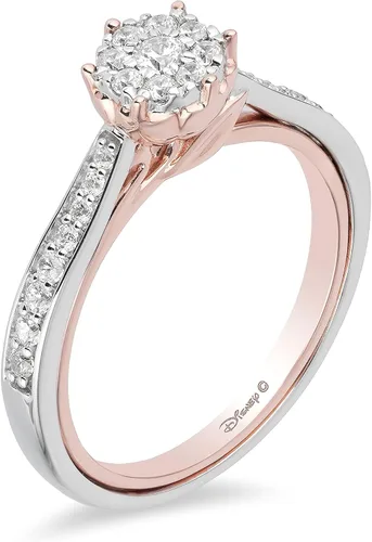 Miniatura 5 de Jewelili Enchanted Disney Fine Jewelry Anillo de compromiso de oro blanco de 10 quilates y oro rosa de 1/3 Cttw Belle Composite Rose