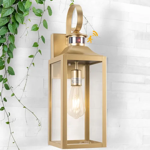 Miniatura 10 de Luz de exterior con sensor de movimiento dorada de 20 pulgadas, gran lámpara de iluminación al aire libre del atardecer al amanecer, lámpara