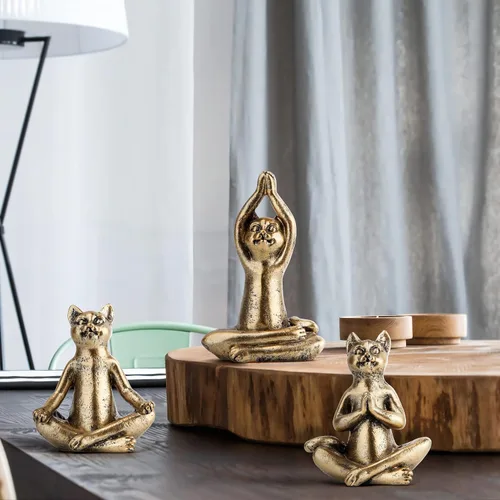Miniatura 6 de Smadeer Estatuas de gato de yoga para decoración del hogar, figura de postura de yoga para dormitorio espiritual zen, sala de estar, oficina, mesa