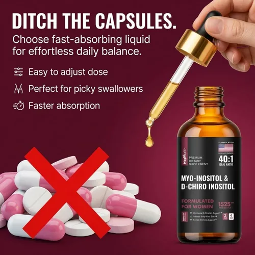 Miniatura 5 de Gotas líquidas de mio-inositol y D-Chiro inositol para mujeres, proporción 40:1, equilibrio hormonal y apoyo al ciclo, Vitex + Vitamina D3, 4 onzas