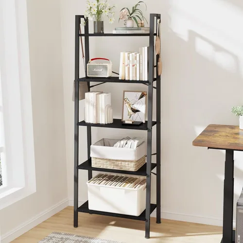 Miniatura 10 de Hzuaneri - Estantería escalera, estantería con soporte para libros, estante de almacenamiento de esquina independiente con 2 ganchos para oficina