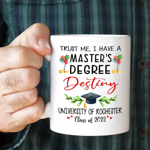 Miniatura 6 de Taza de viaje de graduación personalizada, Trust Me I Have A Master's Degree Destiny - Taza de café blanca, taza de café de graduación de 11 onzas