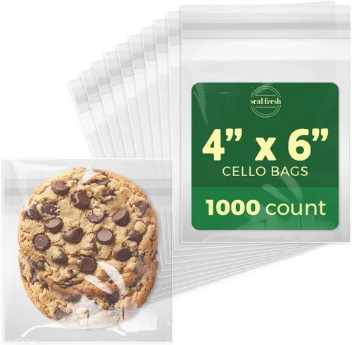 Seal Fresh Bolsas de celofán autosellantes – 4 x 6 pulgadas (1000 unidades) – Bolsa de plástico transparente resellable para violonchelo – Bolsas de