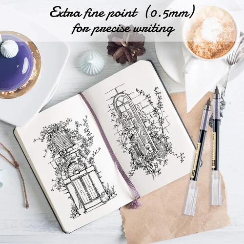 Miniatura 4 de Frienda 12 piezas bolígrafos de bola rodante de 0.5 mm japoneses de punta fina de secado rápido, tinta líquida, escritura suave para oficina y Negro