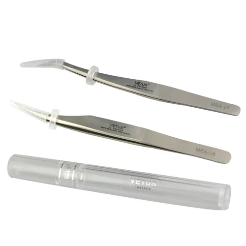 Miniatura 6 de 1 pinza de delfín, acero inoxidable, antimagnéticas y antiestáticas, duras y de alta precisión, curvadas, funda de cuero negro, pinzas de pestañas