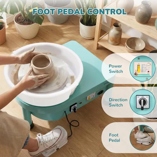 Miniatura 4 de Bonoutil Rueda eléctrica de cerámica de 10 pulgadas con pedal para adultos, máquina formadora de cerámica fácil de centrar, capacidad máxima de 20
