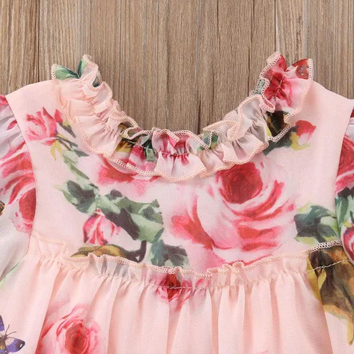 Miniatura 4 de Vestido de princesa con volantes y estampado de flores para niñas pequeñas