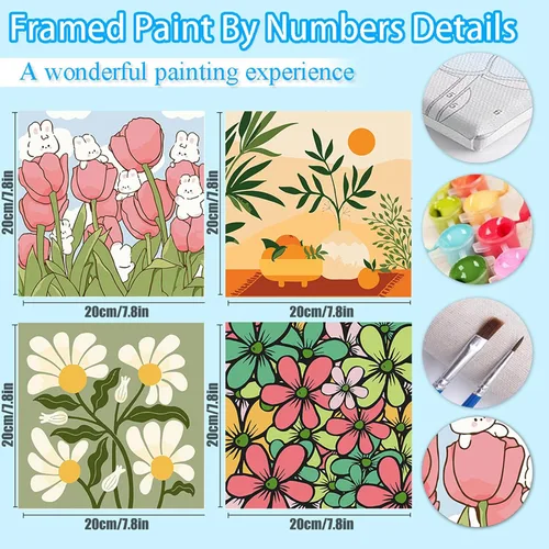 Miniatura 2 de UMOART Pintura enmarcada por números para niños, paquete de 4 pinturas por números para niños de 4 a 8 a 12 años, kits de pintura por números