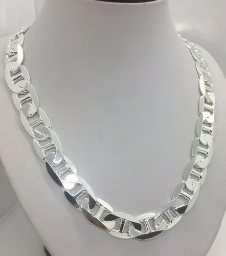 Miniatura 4 de Verona Jewelers - Collar de plata de ley 925 de 0.138 in, 0.177 in, 0.217 in, 0.256 in, 0.315 in, cadena de eslabones marineros planos, cadena