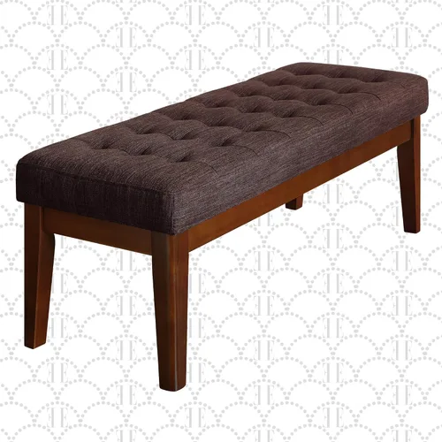 Elle Decor Claire - Banco de dormitorio tapizado con botones, otomana acolchada de tela moderna con patas de madera, color marrón oscuro