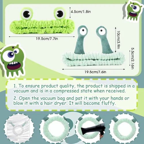 Miniatura 2 de Molain Diadema de rana para lavado de cara, bandas para el cabello de spa, diademas de maquillaje para mujeres, de dibujos animados, de forro polar