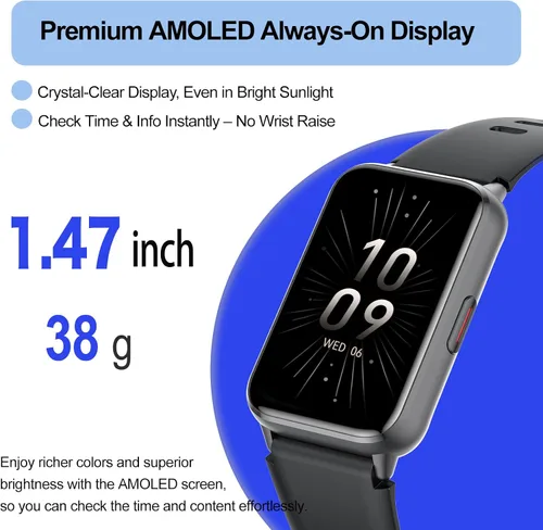 Miniatura 3 de Rastreador de actividad física (responder/hacer llamadas), reloj inteligente para mujeres y hombres, con pantalla AMOLED siempre encendida de 1.47