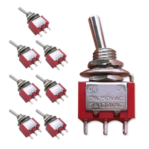 Miniatura 15 de Mxuteuk 8 piezas interruptor de palanca mini SPST interruptor en miniatura encendido/apagado 2 terminales 2 posiciones 6 A 125 V 3 A 250 V