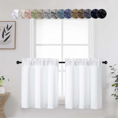 Miniatura 50 de Aqua Cafe - Juego de 2 paneles de cortinas opacas de 24 pulgadas de largo, con aislamiento térmico suave y sólido, para ventanas de baño, sótano