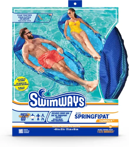 Miniatura 8 de Swimways Elite Spring Float Hamaca Tumbona de piscina, flotadores inflables de piscina para adultos con inflado rápido, hamaca de piscina