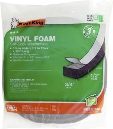 Frost King V734H - Cinta de espuma de vinilo - Célula cerrada - Compresión moderada, 1.9 cm (3/4") de ancho, 1.27 cm (1/2") de grosor, 3.05 m (10