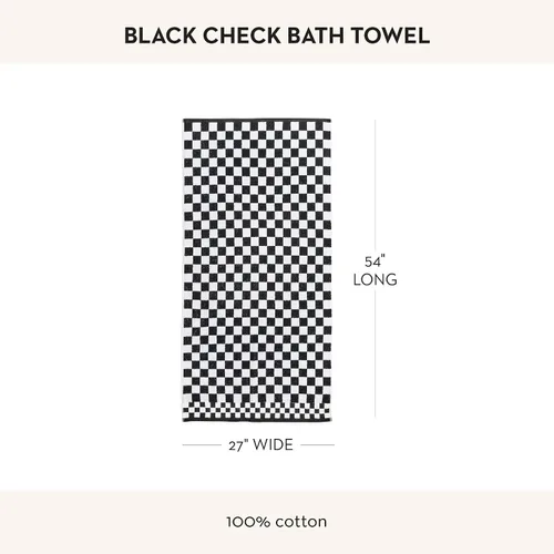 Miniatura 4 de MACKENZIE-CHILDS Toalla de baño de algodón, toalla de baño lavable para decoración de baño, 27 x 54 pulgadas, cuadros negros y blancos