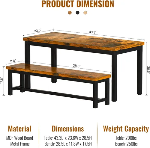 Miniatura 7 de AWQM Juego de mesa de comedor, juego de cocina con 2 bancos, ideal para el hogar y la habitación, desayuno de 43.3 x 23.6 x 28.5 pulgadas, bancos
