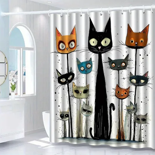 Miniatura 3 de Divertidos juegos de cortinas de ducha con diseño de gato, bonita cortina de ducha para niños, tela lavable y duradera, cortina de ducha de 72 x 72