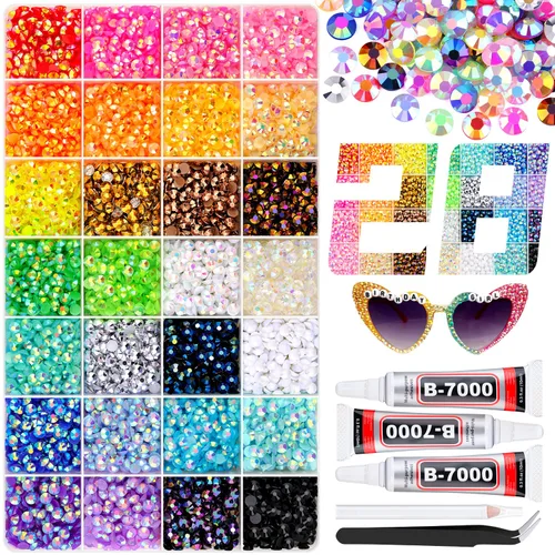 Miniatura 26 de 30000 diamantes de imitación de resina para deslumbrar con pegamento de joyería B7000, gemas de imitación doradas para manualidades, ropa, vasos