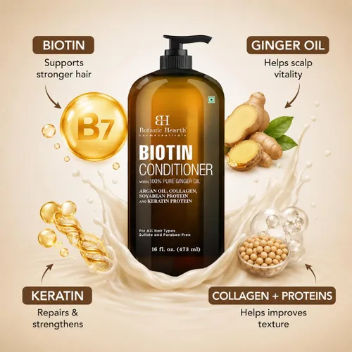 Miniatura 6 de Botanic Hearth Acondicionador de biotina con aceite de jengibre y queratina, para el crecimiento del cabello, con extracto de cúrcuma, aceite