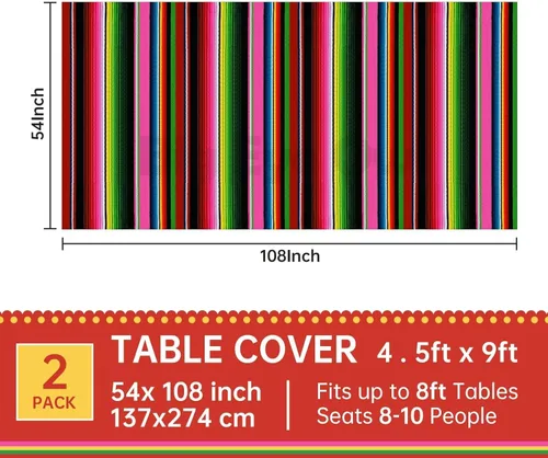 Miniatura 2 de Mantel de plástico para fiesta mexicana, 2 piezas, desechable, decoración de fiesta de cumpleaños, mantel de plástico para mesa con temática