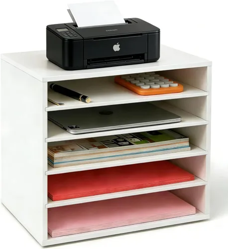 Miniatura 8 de EMERIT Organizador de Papel de Madera Organizador de Escritorio Almacenamiento Bandeja de Cartas Clasificador de Archivos con Estantes Ajustables