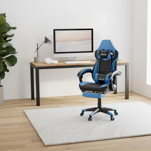 Miniatura 2 de Silla de juegos con reposapiés, sillas de juegos de cuero de PVC ergonómica, silla de jugadores de oficina, reposacabezas soporte lumbar