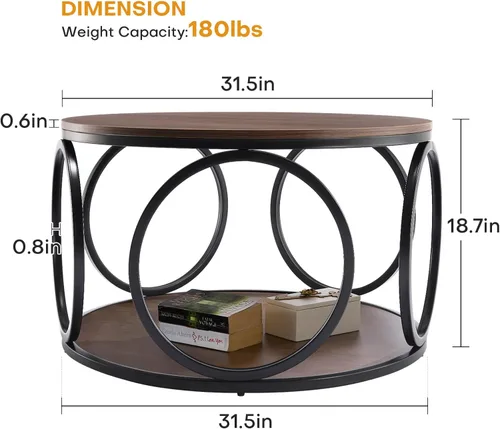 Miniatura 2 de BECHAEO Mesa de centro redonda de 31.5 pulgadas con almacenamiento, mesa de centro vintage de 2 niveles para sala de estar, parte superior de madera