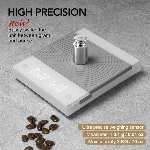 Miniatura 4 de TIMEMORE Báscula de café Basic 2.0 con temporizador, escala de café espresso de espejo negro con función de tasa de flujo, 2000g/0.1g de alta