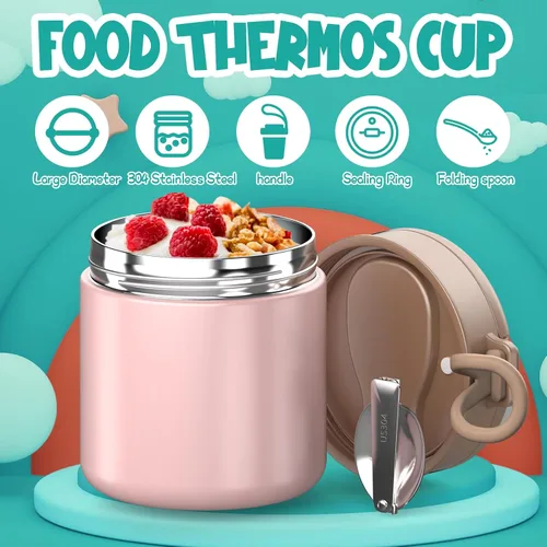 Miniatura 7 de Frasco Aislado para Comida para Niños - 15.2 Oz, Termo para Comida Caliente, Termo para Sopa, Envase Aislado para Comida, Termos Para Comida A-Rosa